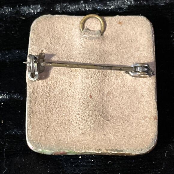 VTG MCM Artisan Made Gilded Ceramic Brooch Pendant Hand Painted Flower Violet - Picture 3 of 4